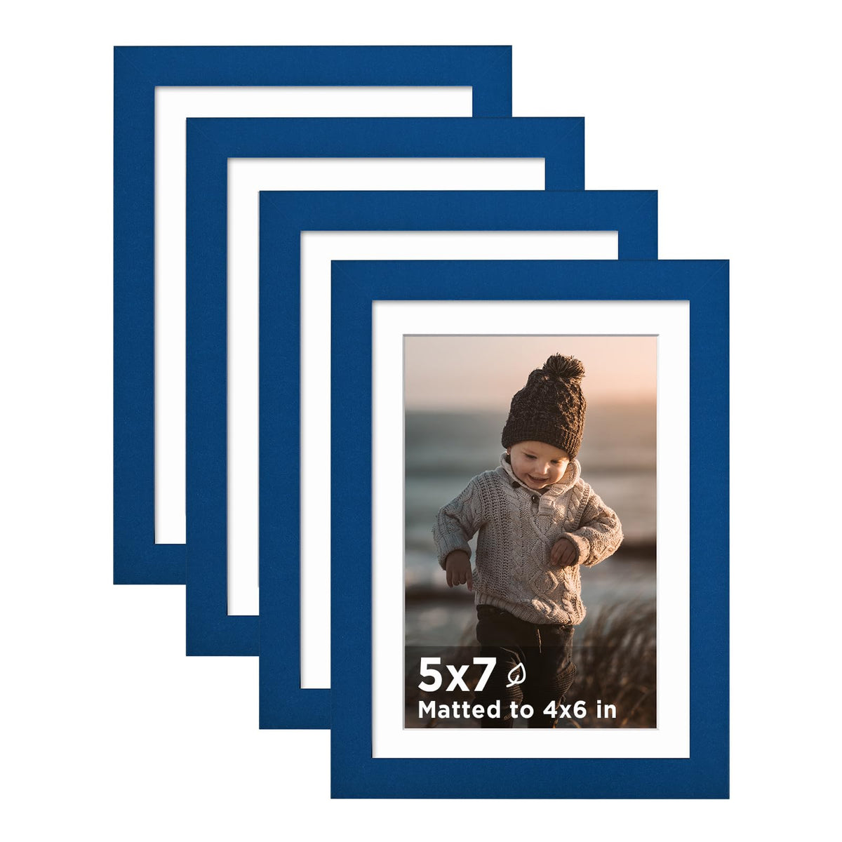 KINLINK 5x7 Picture Frames, Mix Color Photo Frames with Plexiglass for Picture 4x6 with Mat or 5x7 without Mat, Composite Wood Picture Frames for Table Top and Wall Mounting, Set of 4
