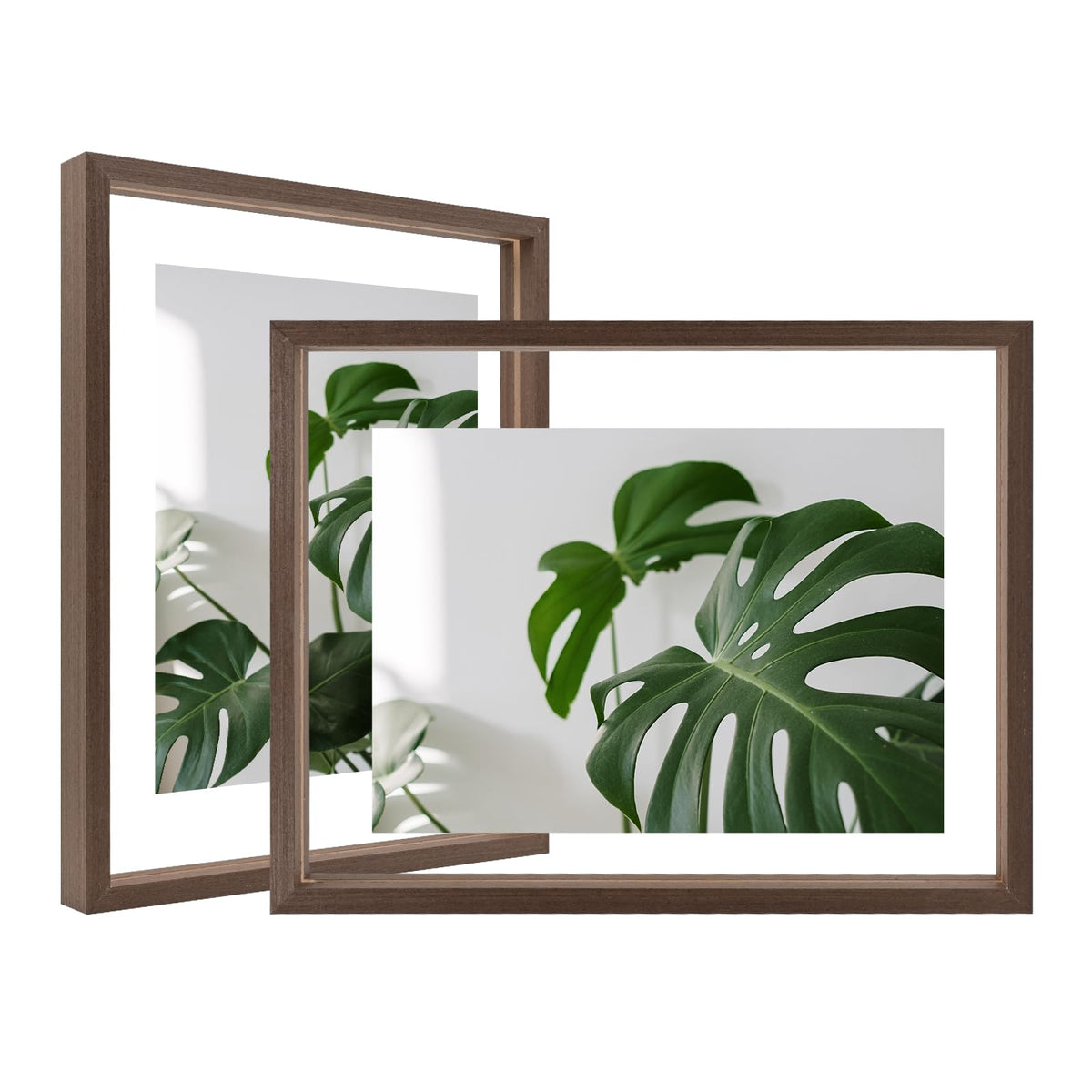 Egofine 5x7 Floating Frames Set of 2, Double Plexiglass Picture Frame, Made of Solid Wood Display Any Size Photo up to 5x7, Wall Mount or Tabletop Standing, Natural Wood