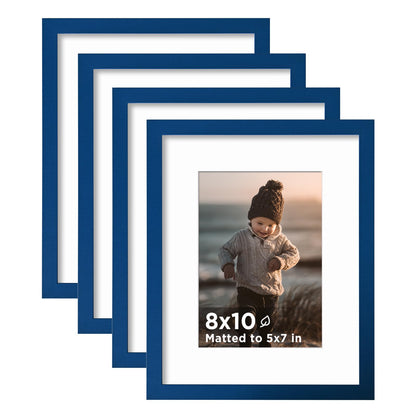 KINLINK 5x7 Picture Frames, Mix Color Photo Frames with Plexiglass for Picture 4x6 with Mat or 5x7 without Mat, Composite Wood Picture Frames for Table Top and Wall Mounting, Set of 4
