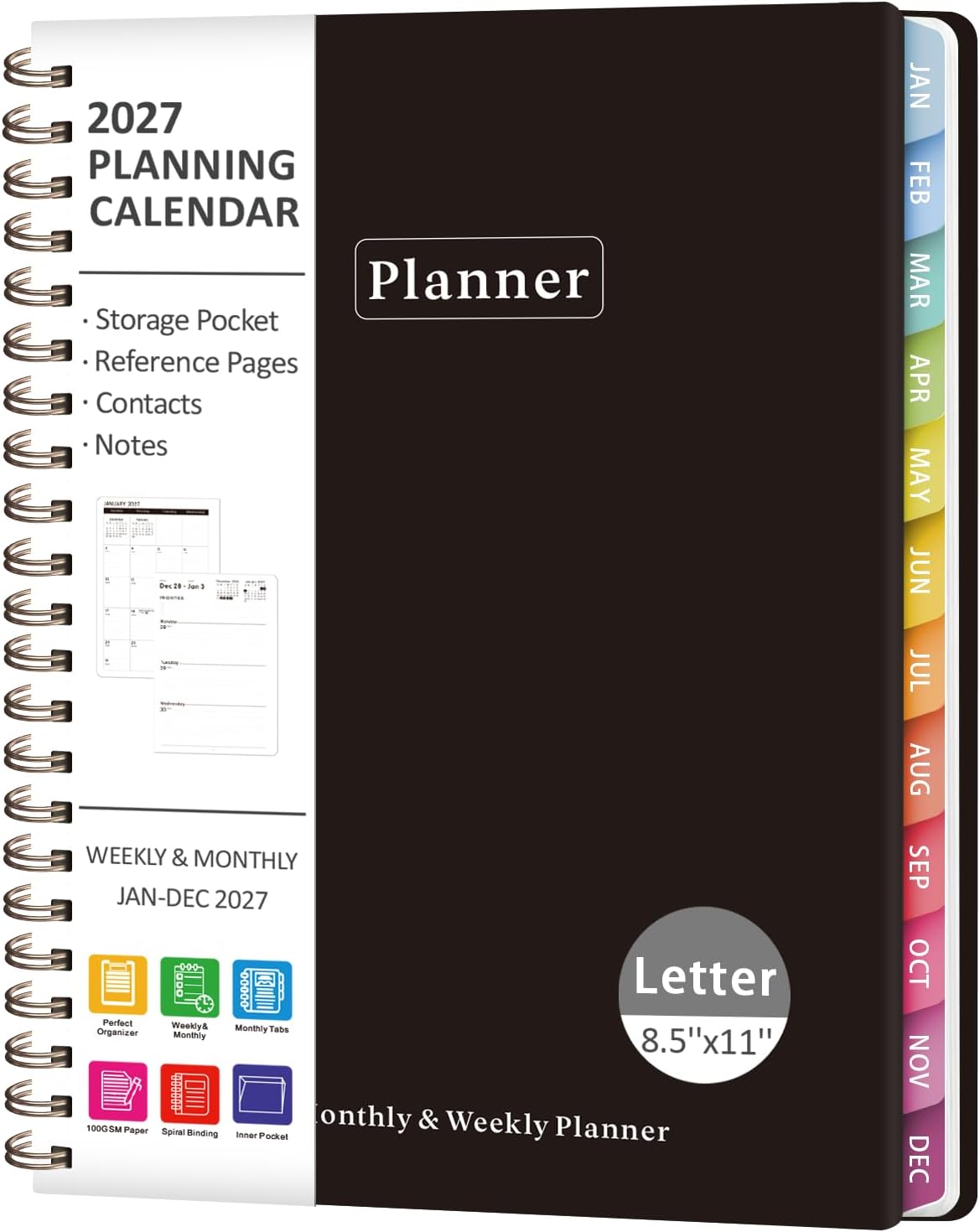 2027 Planner, Weekly and Monthly Calendar Planner Book