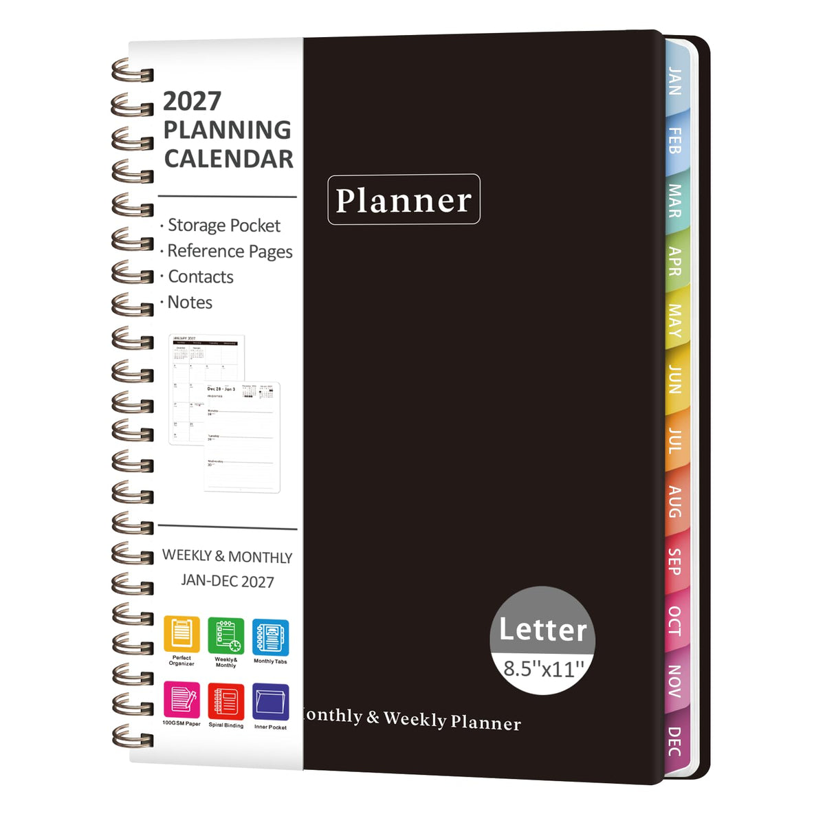 2027 Planner, Weekly and Monthly Calendar Planner Book