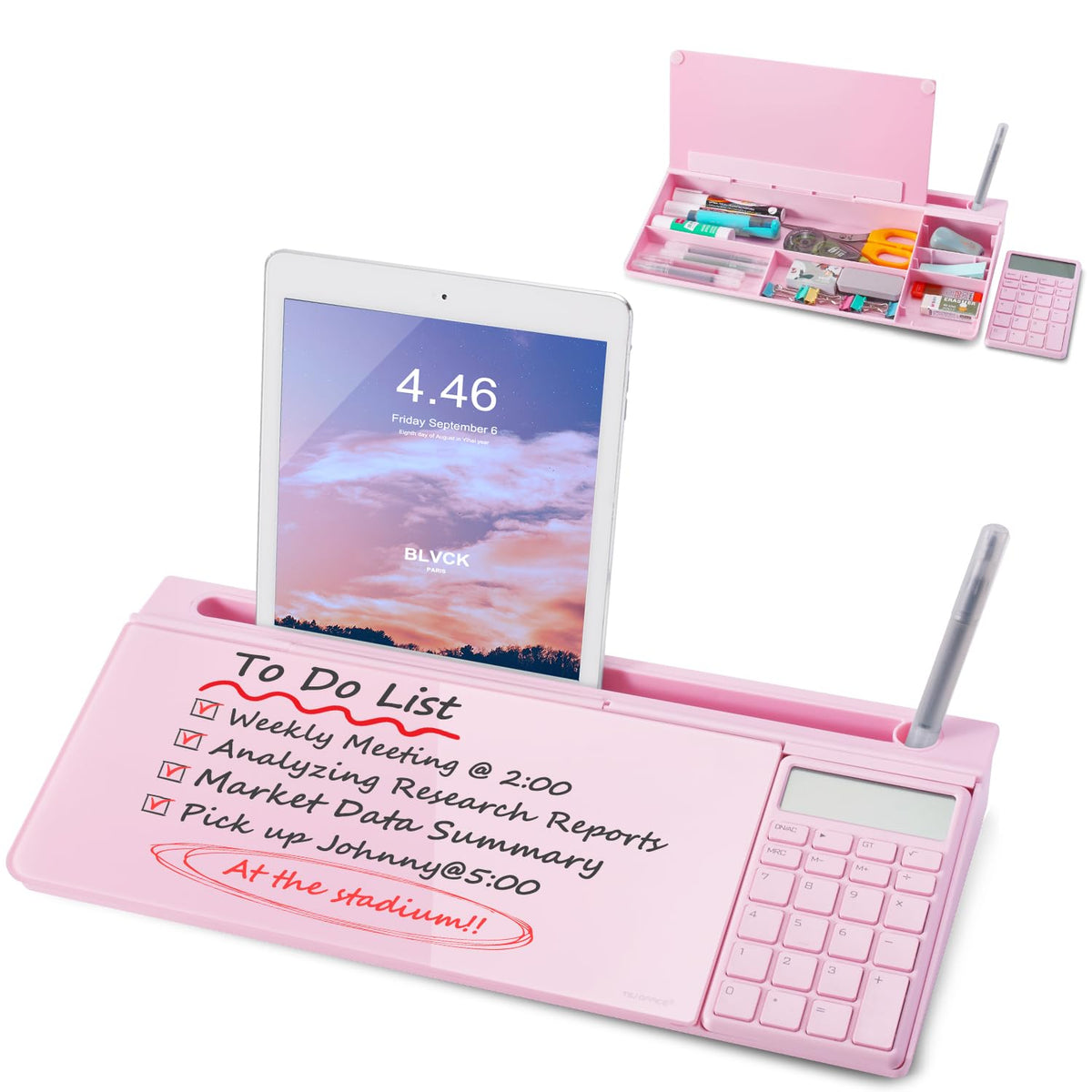 TSJ OFFICE Desktop Whiteboard Dry-Erase-Board - Computer Keyboard Stand White Board Surface Pad with Drawer, Desk Organizers with Accessories for Office, Home, School Supplies - Complete Black