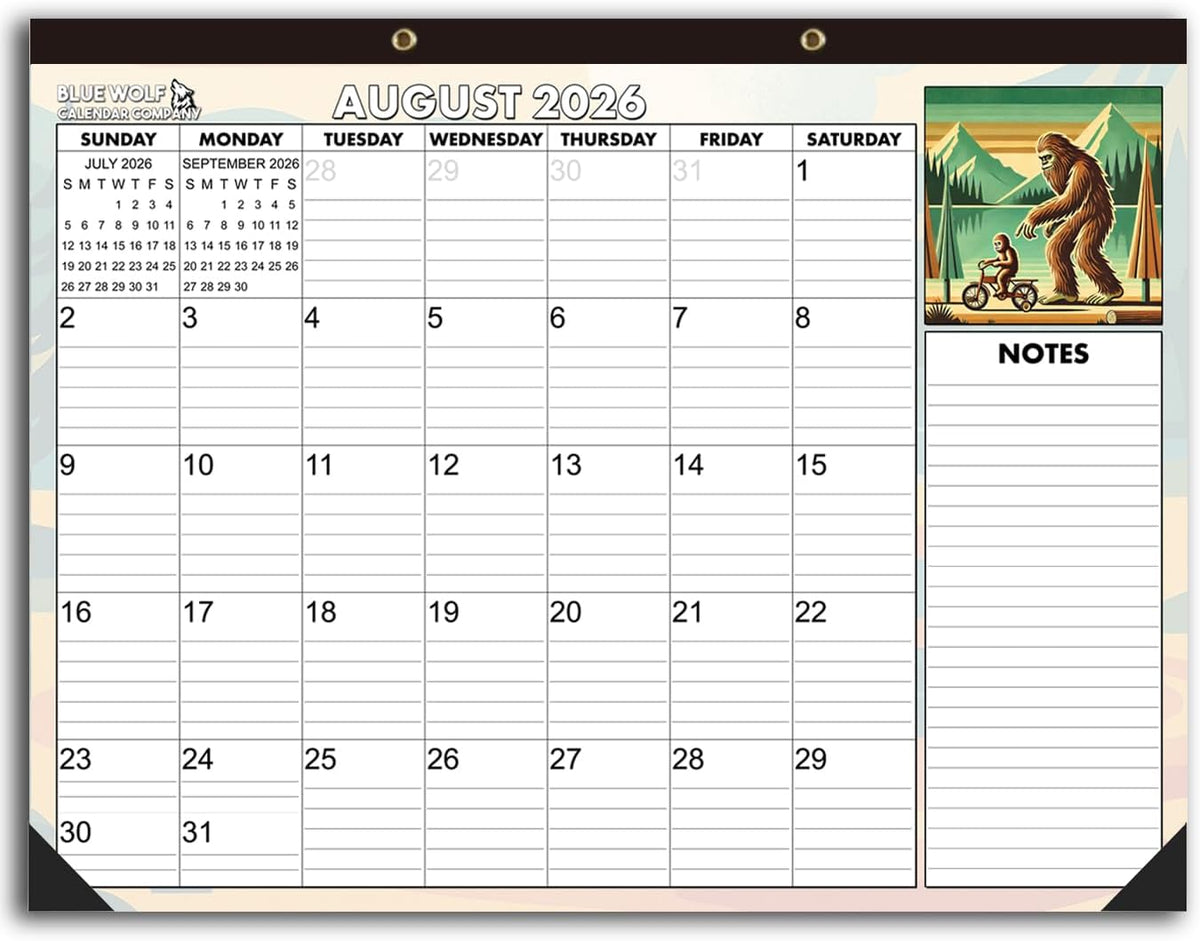 School Year January 2026- June 2027 Monthly Desktop Calendar Large Bigfoot Themed 2026 | 22"x17" | August 2026 - June 2027 | Large Teacher Desk Calendar Desk Calendar Mat Desk Pad