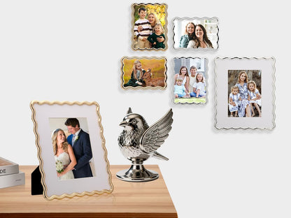 Gold 4 x 6'' High-End Zinc Alloy Picture Frame with Wave Design - Modern Glamour 6x4'' Pictures Frames for Desktop and Wall Décor