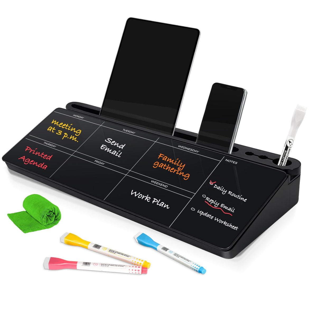 DOLLAR BOSS Glass Desk Whiteboard Small Dry Erase Board, All Black