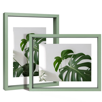 Egofine 5x7 Floating Frames Set of 2, Double Plexiglass Picture Frame, Made of Solid Wood Display Any Size Photo up to 5x7, Wall Mount or Tabletop Standing, Natural Wood