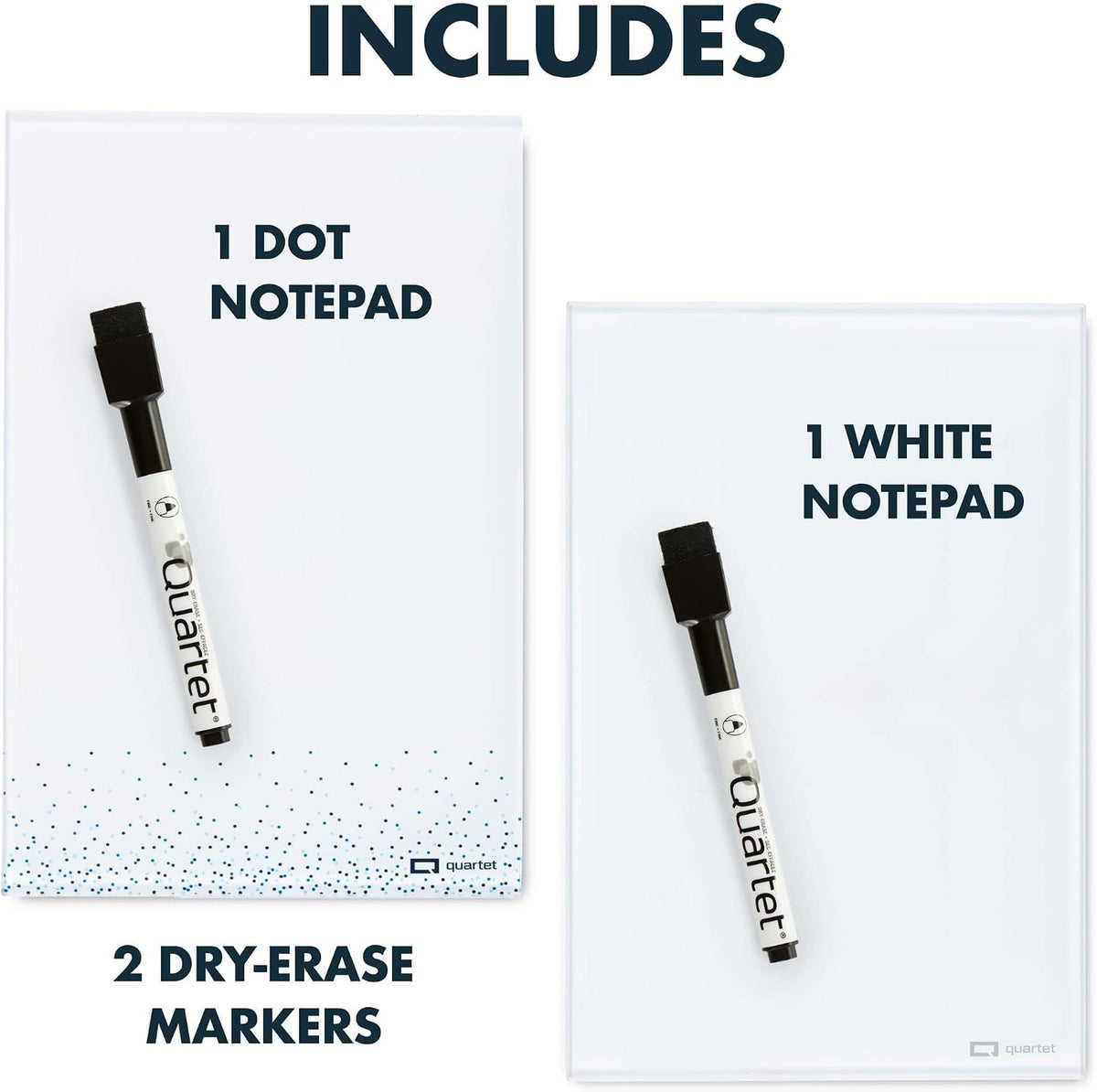 Quartet Glass Desktop Notepad, 9" x 6", Whiteboard, Dry Erase Surface, Dot/White, 2 Pack (GDP96D)