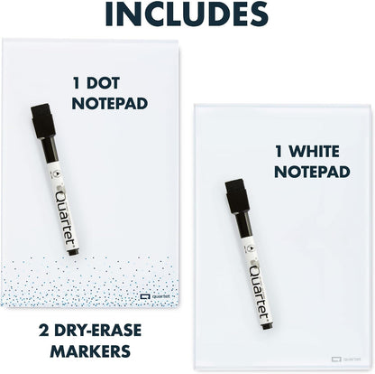 Quartet Glass Desktop Notepad, 9" x 6", Whiteboard, Dry Erase Surface, Dot/White, 2 Pack (GDP96D)