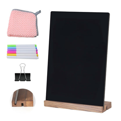 2 Pack 8.6x11.7 in Small Chalkboard Signs with Wood Base for Tabletop Decor Double Sided Mini Chalkboard for Restaurant Food Menu, Message Board, Wedding Party