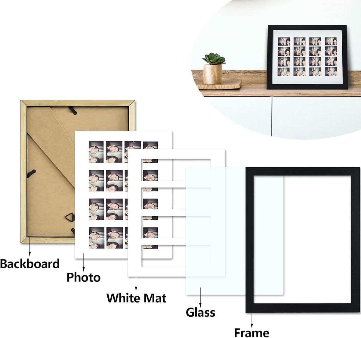 Golden State Art Photo Booth Frame, Black Wood and Real Glass