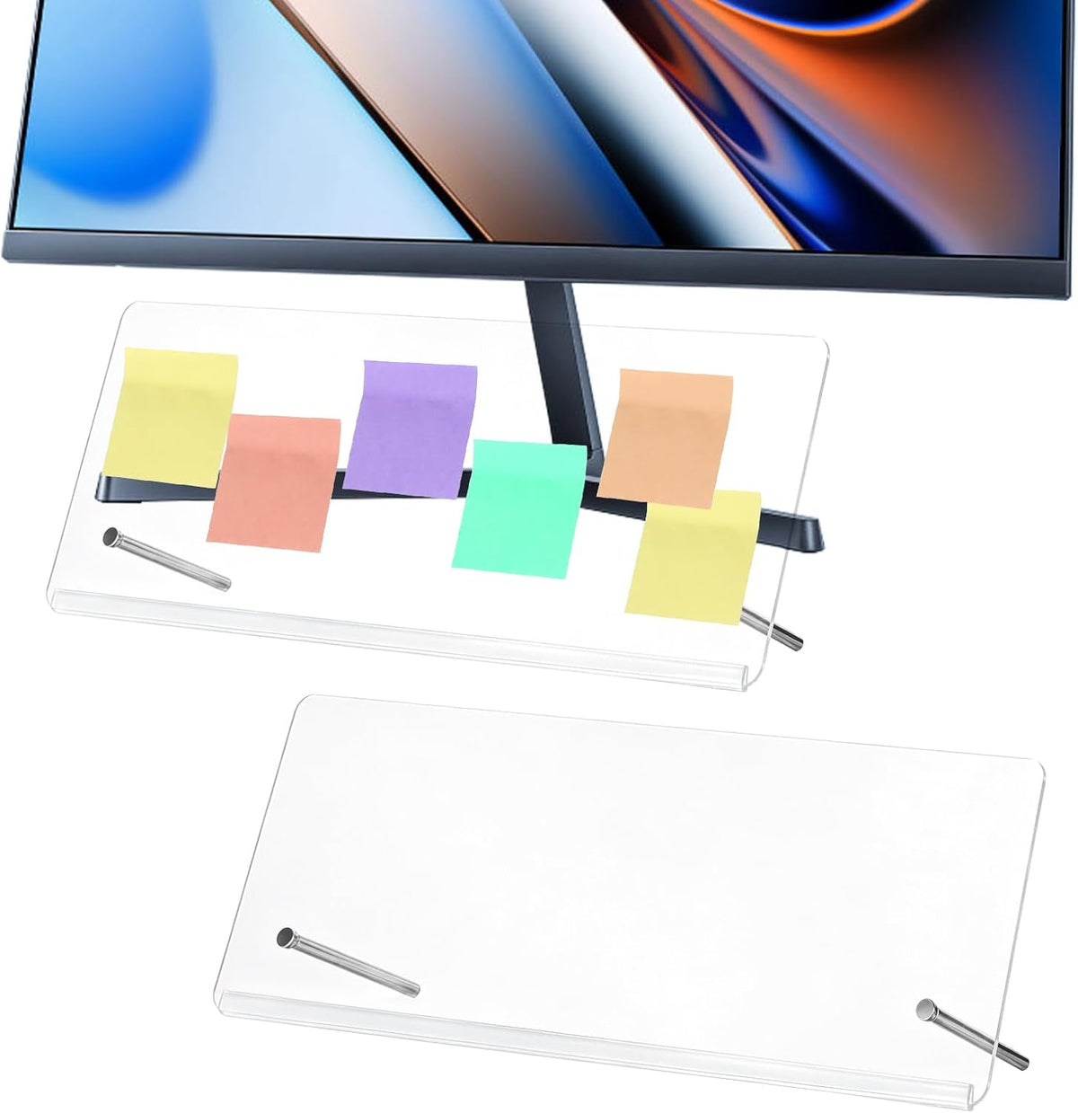 2 Pcs Monitor Memo Board Holders for Computer 14 x 5 inches Transparent Acrylic Sticky Note Holder Reusable Monitor Message Boards Computer Accessories for Office Work Desk (2, 14X5inch)