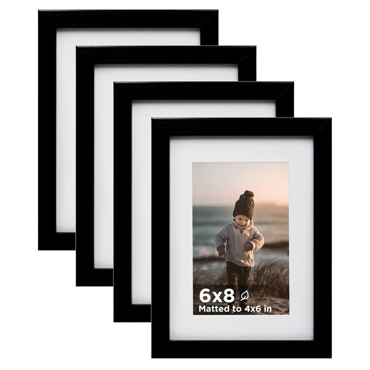 KINLINK 5x7 Picture Frames, Mix Color Photo Frames with Plexiglass for Picture 4x6 with Mat or 5x7 without Mat, Composite Wood Picture Frames for Table Top and Wall Mounting, Set of 4