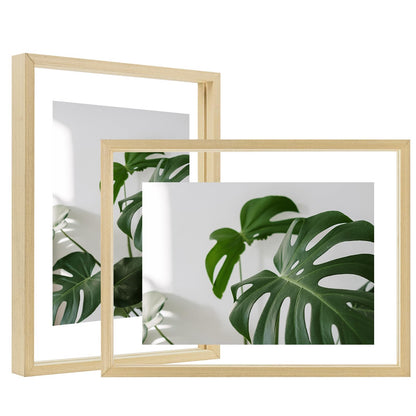 Egofine 5x7 Floating Frames Set of 2, Double Plexiglass Picture Frame, Made of Solid Wood Display Any Size Photo up to 5x7, Wall Mount or Tabletop Standing, Natural Wood