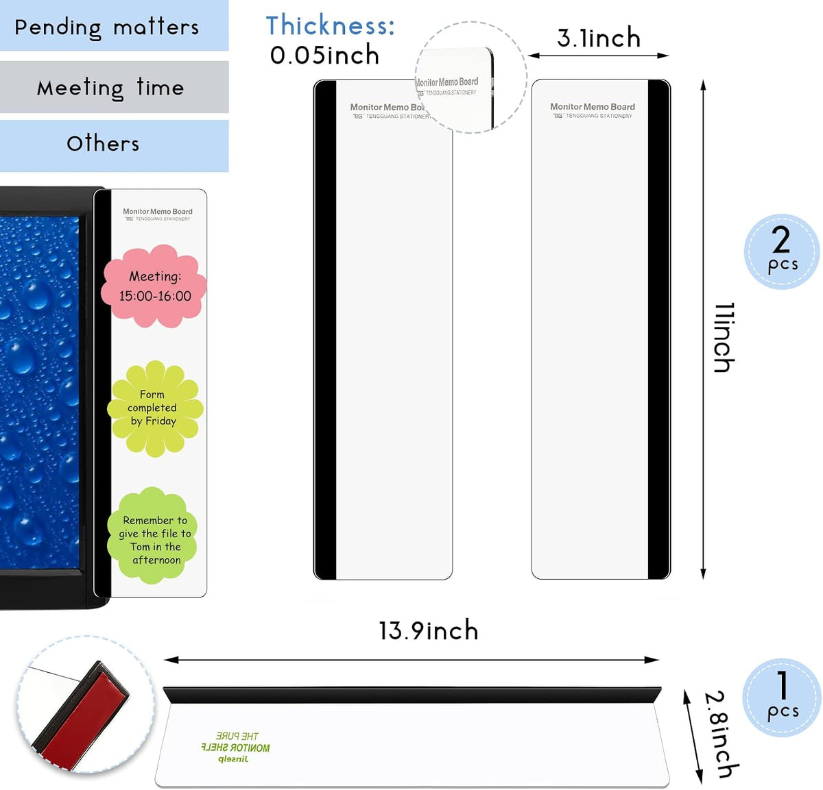 3 Pieces Multifunction Computer Monitor Memo Board Side Panel Memo Top Mount Acrylic Transparent Message Board for Screen Cabinet, Left and Right