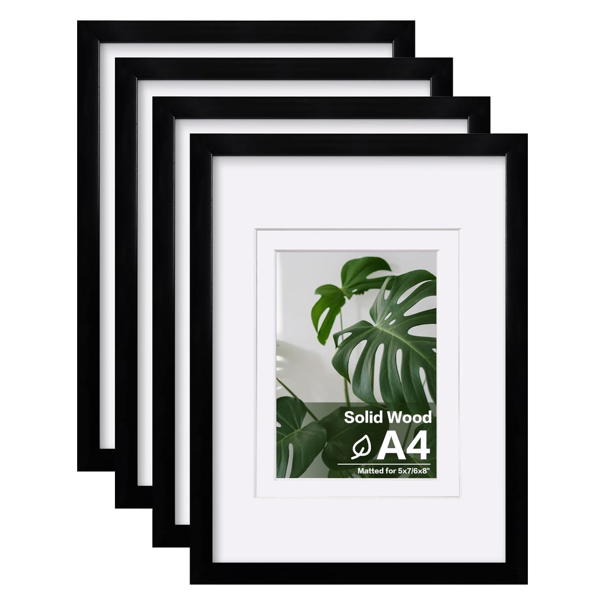 Egofine 8x10 Picture Frames Set of 4, Made of Solid Wood Covered by Plexiglass 4x6 and 5x7 with Mat or 8x10 without Mat, for Table Top Display and Wall Mounting Photo Frame Black