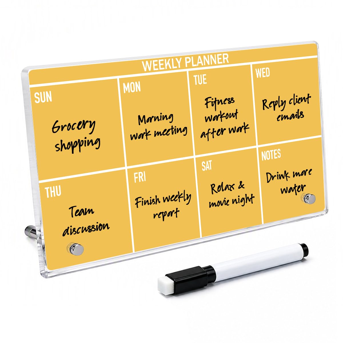 HTBIG Acrylic Weekly Message Calendar Board Dry Erase Yellow Plan Board