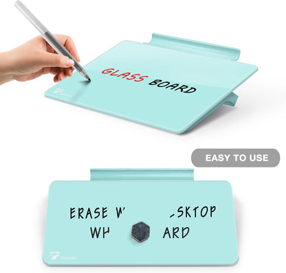 Aqua Blue Mini Desktop Pure Glass Whiteboard, Small Glass Dry-Erase Stand