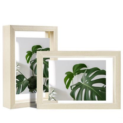 Egofine 5x7 Floating Frames Set of 2, Double Plexiglass Picture Frame, Made of Solid Wood Display Any Size Photo up to 5x7, Wall Mount or Tabletop Standing, Natural Wood