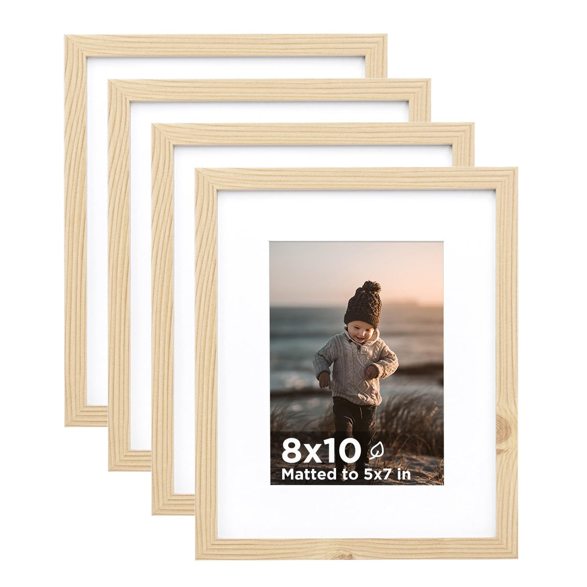 KINLINK 5x7 Picture Frames, Mix Color Photo Frames with Plexiglass for Picture 4x6 with Mat or 5x7 without Mat, Composite Wood Picture Frames for Table Top and Wall Mounting, Set of 4