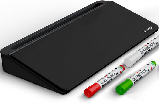 Chalkola Black Glass Desktop Whiteboard with Storage - Desk Organizer Buddy