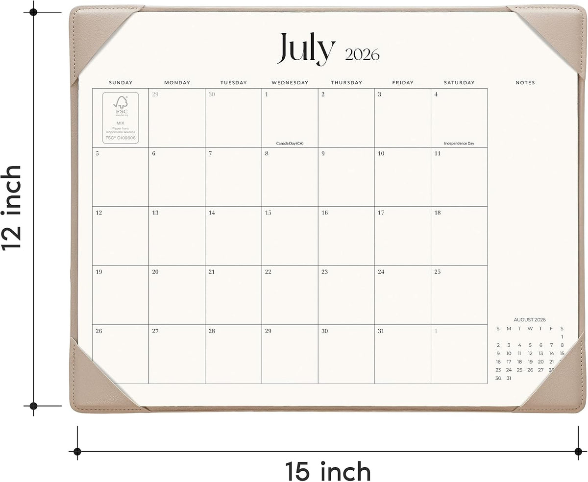 Cabbrix Desk Calendar 2026 with Desktop Mat, Simplified Medium Desk Pad Calendar 15" x 12" July 2026 to December 2027, Desk Blotter Calendar for Home School and Office (Apricot)