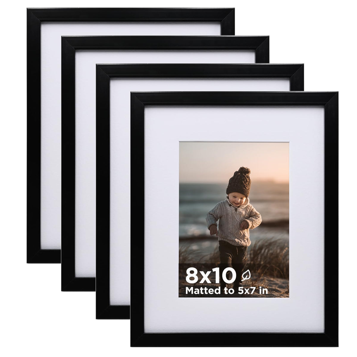 KINLINK 5x7 Picture Frames, Mix Color Photo Frames with Plexiglass for Picture 4x6 with Mat or 5x7 without Mat, Composite Wood Picture Frames for Table Top and Wall Mounting, Set of 4