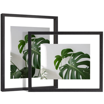 Egofine 5x7 Floating Frames Set of 2, Double Plexiglass Picture Frame, Made of Solid Wood Display Any Size Photo up to 5x7, Wall Mount or Tabletop Standing, Natural Wood
