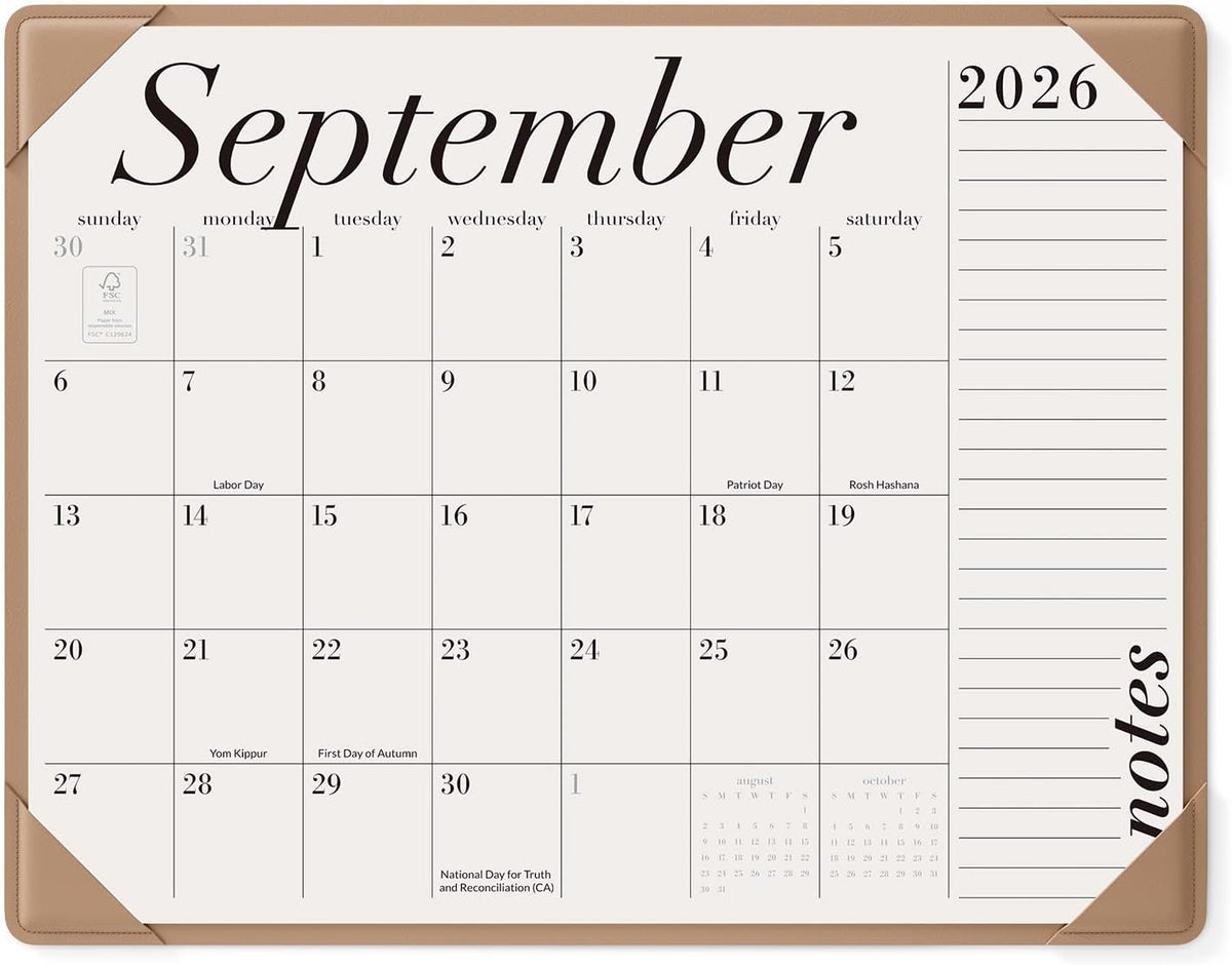 Jotsome Large Desk Calendar 2026-2027 with Protective Mat 22"x17"