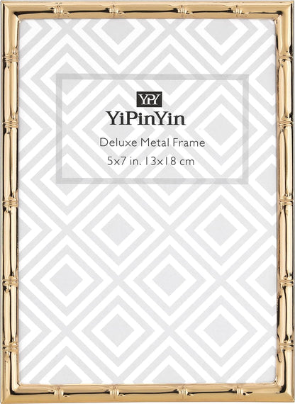 6x8''Bamboo Detail Dark Gold Metal Picture Frame 2pack,With Acid Frame Mount for 4x6'',Elegant Gold Plated Baby Nurse Photo Frames 6x8''With Soft Touch Velvet Backing for Desktop and Wall Décor