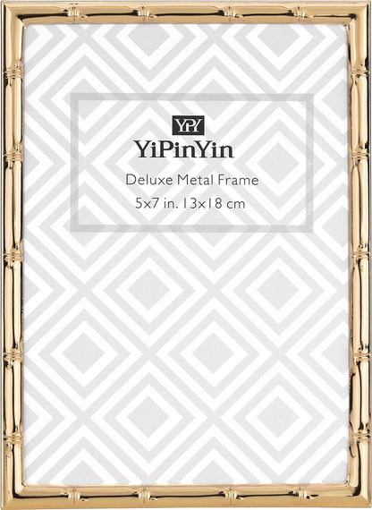 6x8''Bamboo Detail Dark Gold Metal Picture Frame 2pack,With Acid Frame Mount for 4x6'',Elegant Gold Plated Baby Nurse Photo Frames 6x8''With Soft Touch Velvet Backing for Desktop and Wall Décor