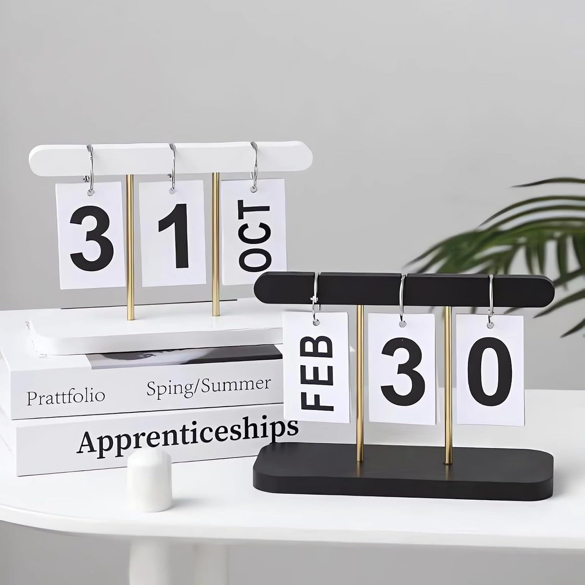 Perpetual Flip Desk Calendar, Reusable Desktop Decor, White