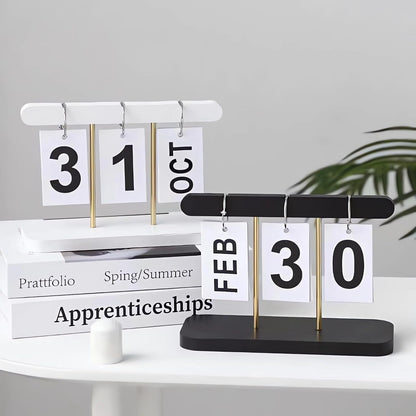 Perpetual Flip Desk Calendar, Reusable Desktop Decor, White
