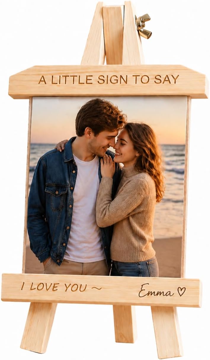 Personalized I Love You Gift for Her, Gifts for Girlfriend, Boyfriend & Wife Birthday Gift Ideas, Custom Photo Love Keepsake, Romantic Couples Gifts, Wooden Desktop Memory Display for Anniversary, Valentine's Day