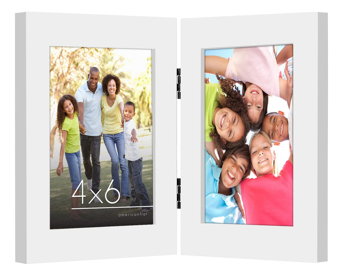 Americanflat Hinged 8x10 Picture Frame with Shatter-Resistant Glass - Double Picture Frames with Engineered Wood - Signature Collection - Photo Frame for Tabletop Display - Black