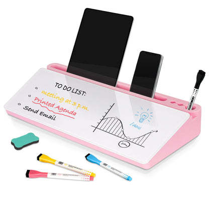 DOLLAR BOSS Glass Desk Whiteboard Small Dry Erase Board, All Black