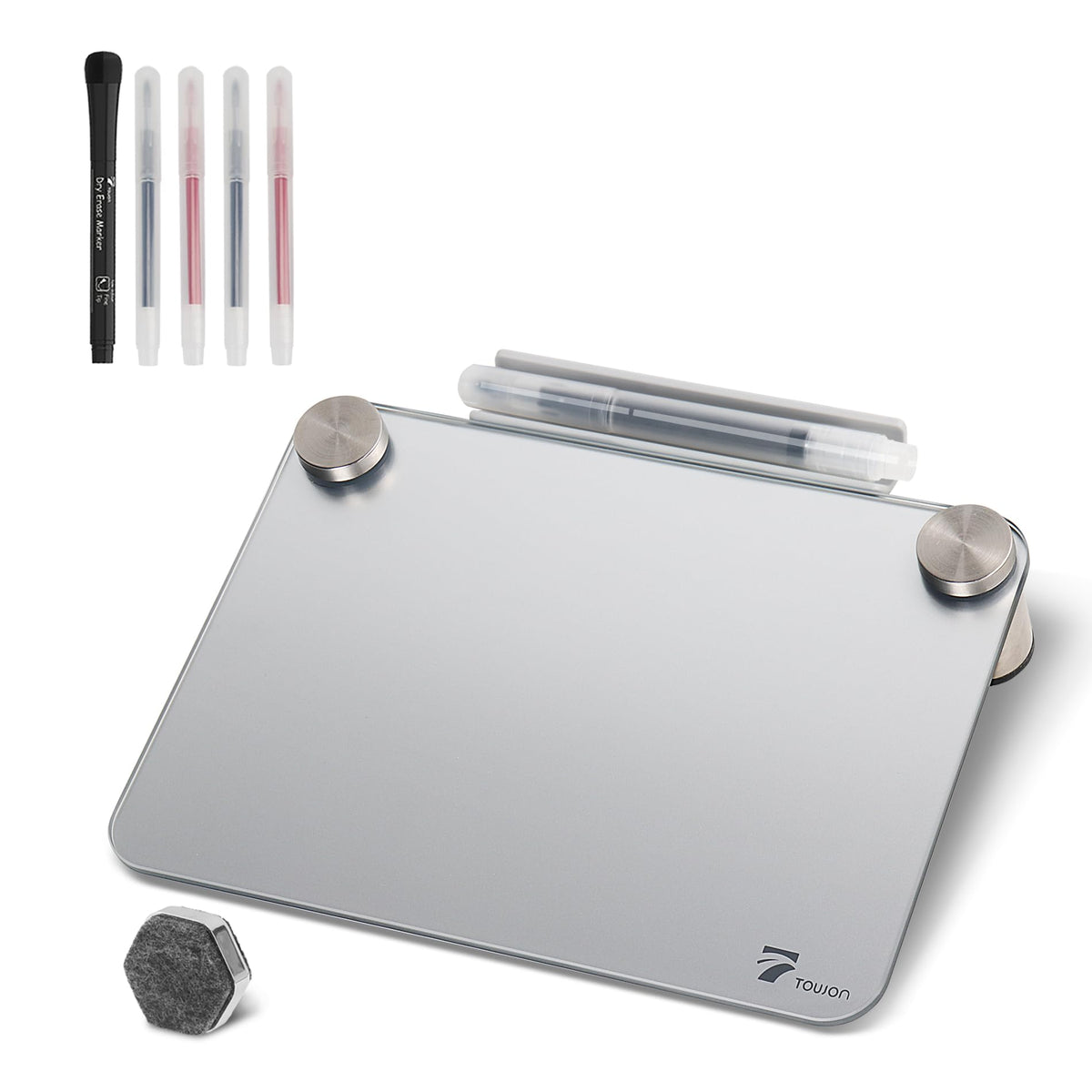 Aqua Blue Mini Desktop Pure Glass Whiteboard, Small Glass Dry-Erase Stand