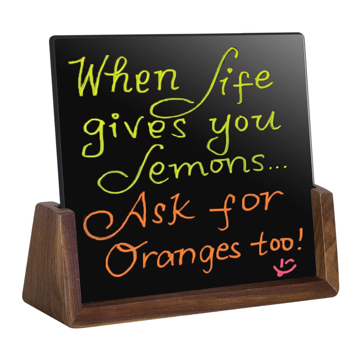 Mini Desktop Glass Dry Erase White Board with Rustic Wood Base,White Glass