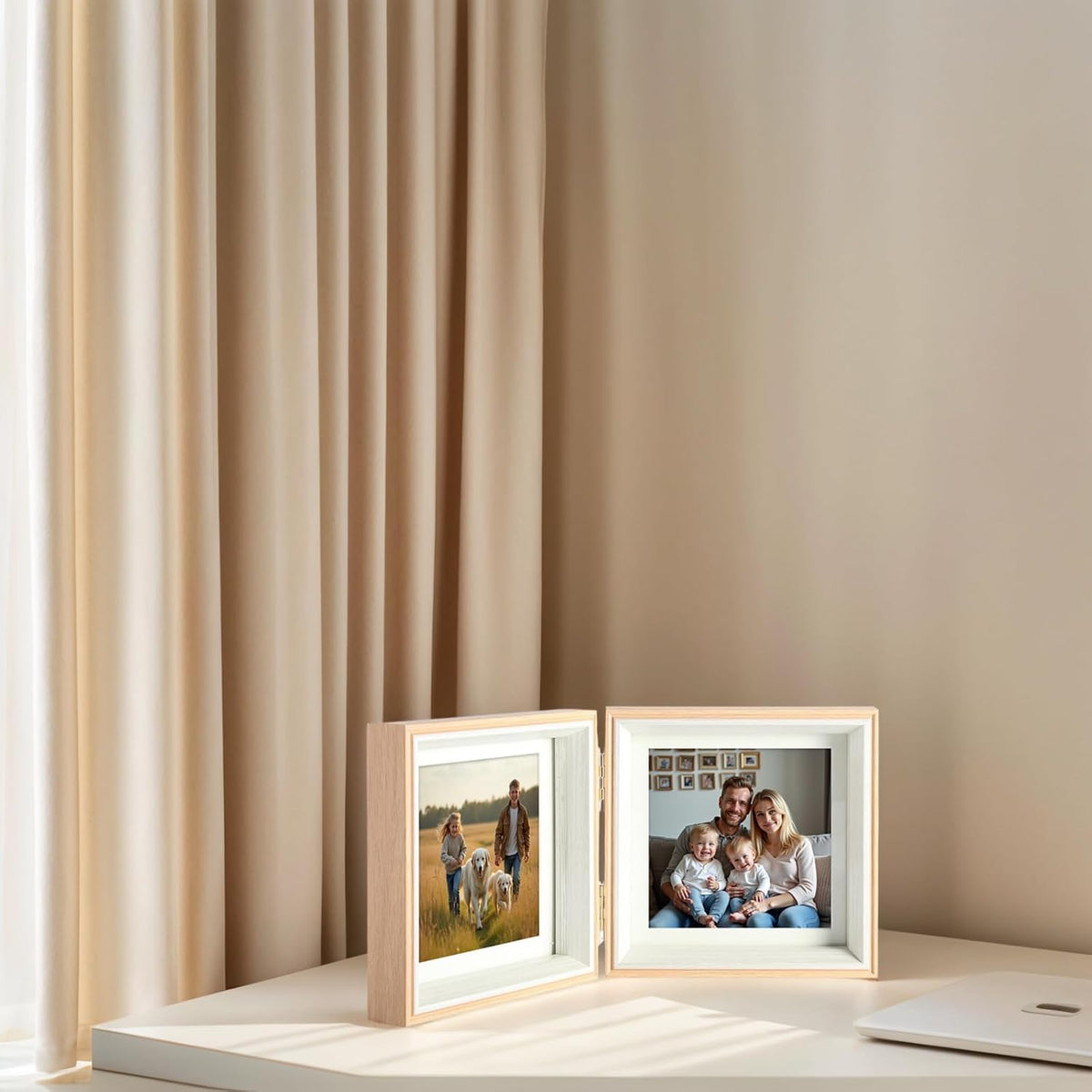 5x5 Double Hinged Picture Frame with Real Glass, PS06-WGB5
