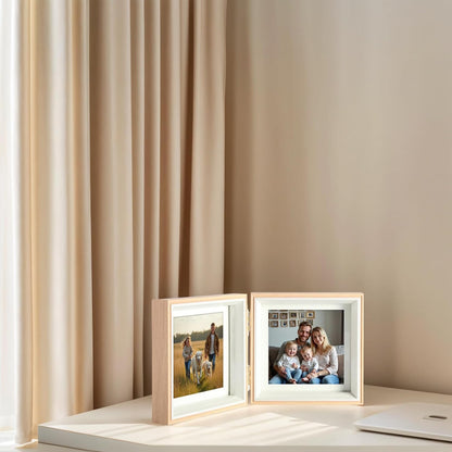 5x5 Double Hinged Picture Frame with Real Glass, PS06-WGB5