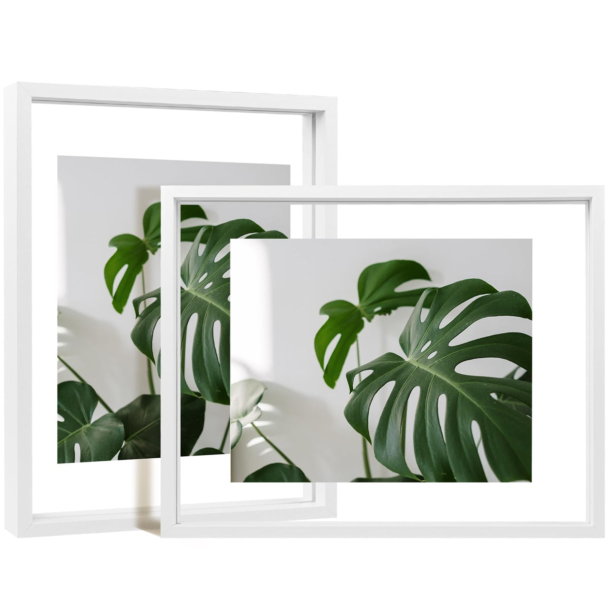 Egofine 5x7 Floating Frames Set of 2, Double Plexiglass Picture Frame, Made of Solid Wood Display Any Size Photo up to 5x7, Wall Mount or Tabletop Standing, Natural Wood
