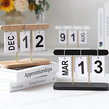 Perpetual Flip Desk Calendar, Reusable Desktop Decor, White