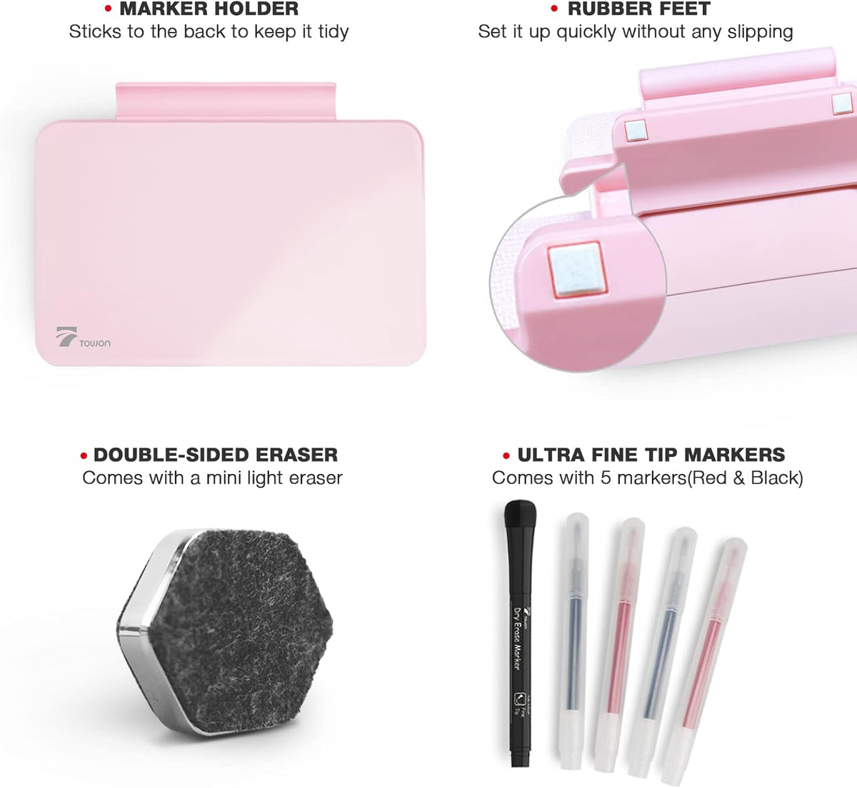 Pink Mini Desktop Pure Glass Whiteboard, Small Glass Dry-Erase Whiteboard