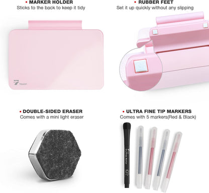 Pink Mini Desktop Pure Glass Whiteboard, Small Glass Dry-Erase Whiteboard