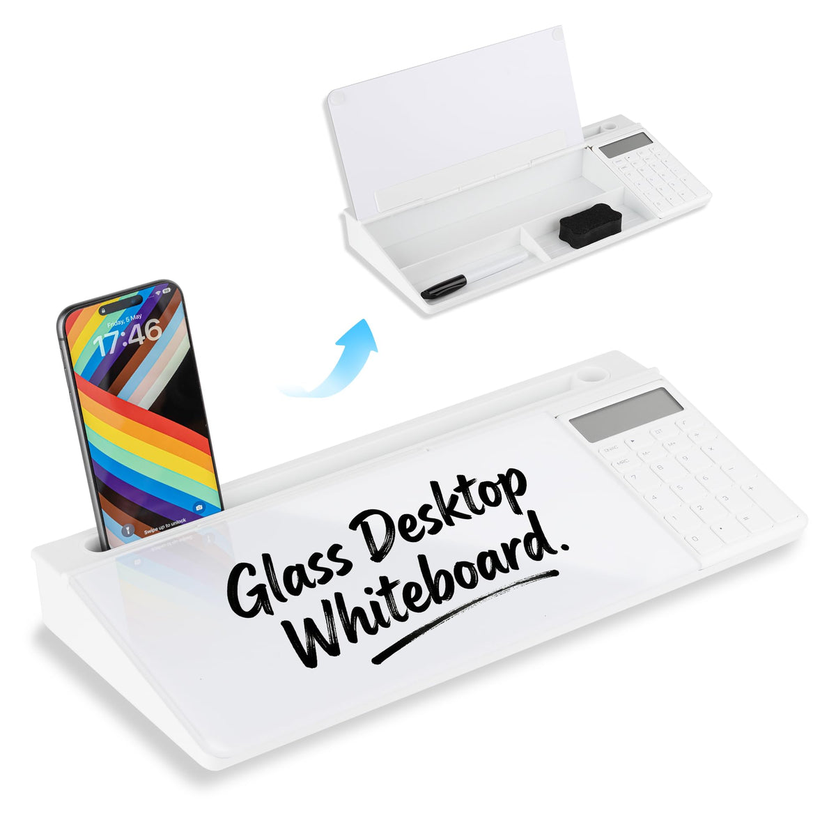 Glass Desktop Whiteboard, 15.8×7" Basic Black