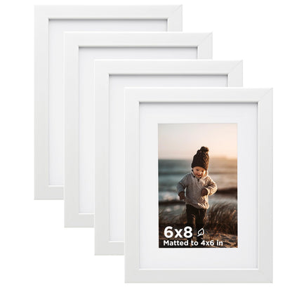 KINLINK 5x7 Picture Frames, Mix Color Photo Frames with Plexiglass for Picture 4x6 with Mat or 5x7 without Mat, Composite Wood Picture Frames for Table Top and Wall Mounting, Set of 4