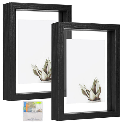 MUYE 5x7 Floating Frame Set of 2,Double Glass Rustic Photo Frame for Wall Hanging or Tabletop Standing,Also Display 4x6 or 3x5 Photo for Floating Effect,Natural