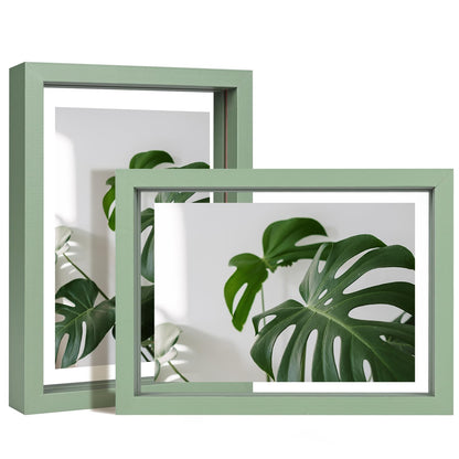 Egofine 5x7 Floating Frames Set of 2, Double Plexiglass Picture Frame, Made of Solid Wood Display Any Size Photo up to 5x7, Wall Mount or Tabletop Standing, Natural Wood