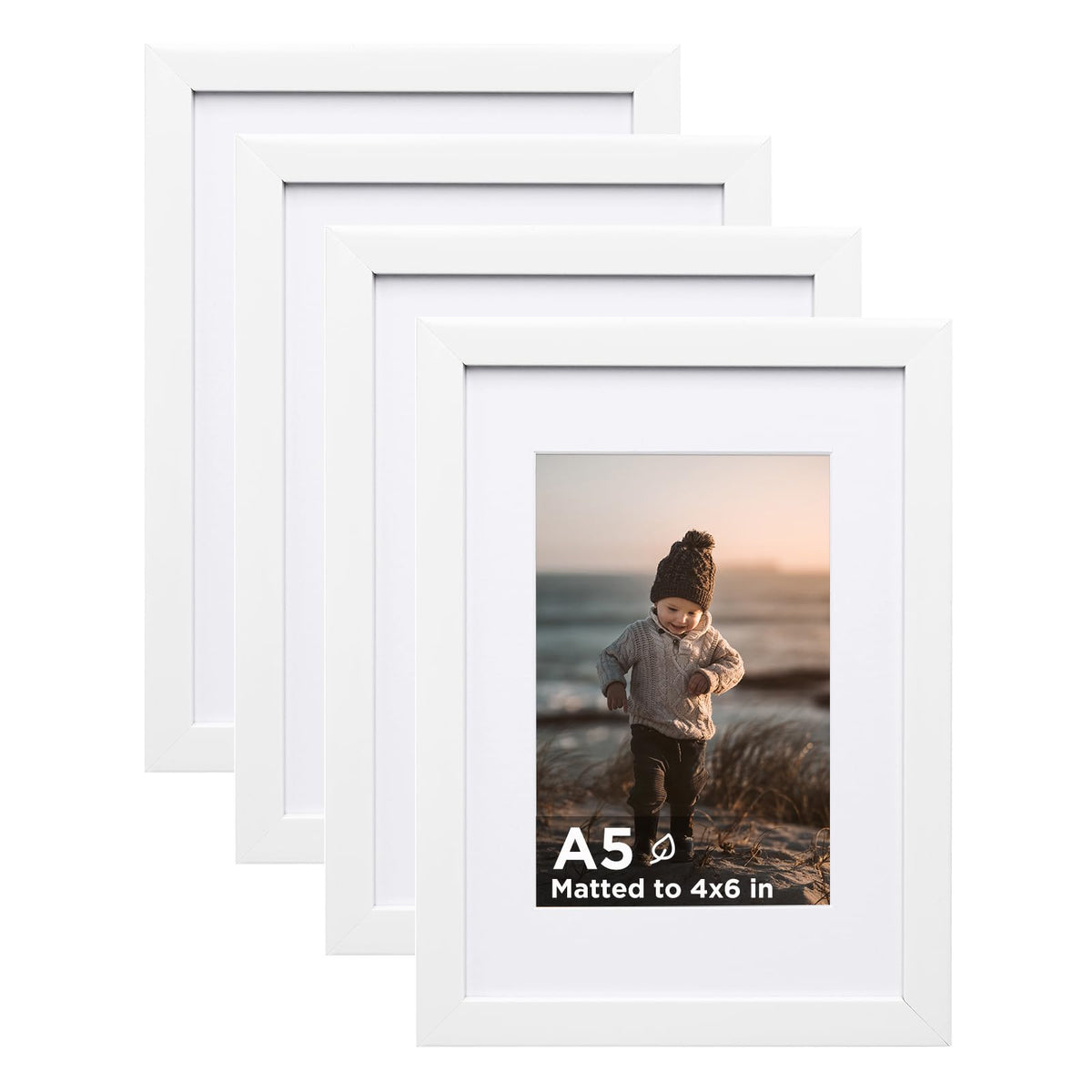 KINLINK 5x7 Picture Frames, Mix Color Photo Frames with Plexiglass for Picture 4x6 with Mat or 5x7 without Mat, Composite Wood Picture Frames for Table Top and Wall Mounting, Set of 4