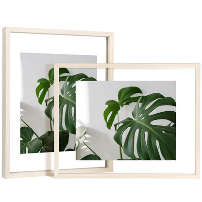 Egofine 5x7 Floating Frames Set of 2, Double Plexiglass Picture Frame, Made of Solid Wood Display Any Size Photo up to 5x7, Wall Mount or Tabletop Standing, Natural Wood