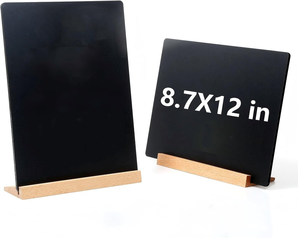 2 Pack 8.6x11.7 in Small Chalkboard Signs with Wood Base for Tabletop Decor Double Sided Mini Chalkboard for Restaurant Food Menu, Message Board, Wedding Party